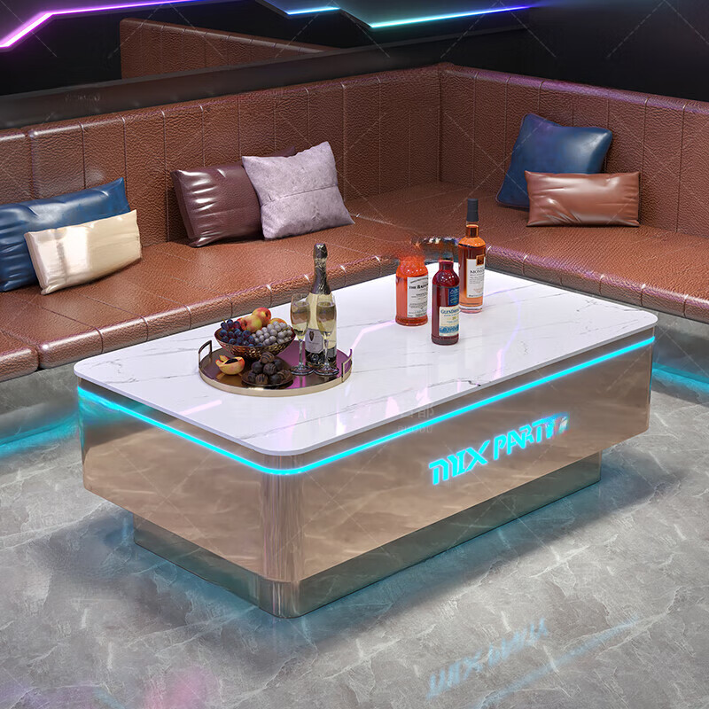 ktv茶几会所酒吧台轻奢高端专用桌子新款ktv发光茶几不锈钢钢化玻