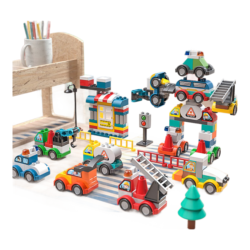 费乐（FEELO）大颗粒拼装积木玩具男女孩儿童生日礼物百变小车2622