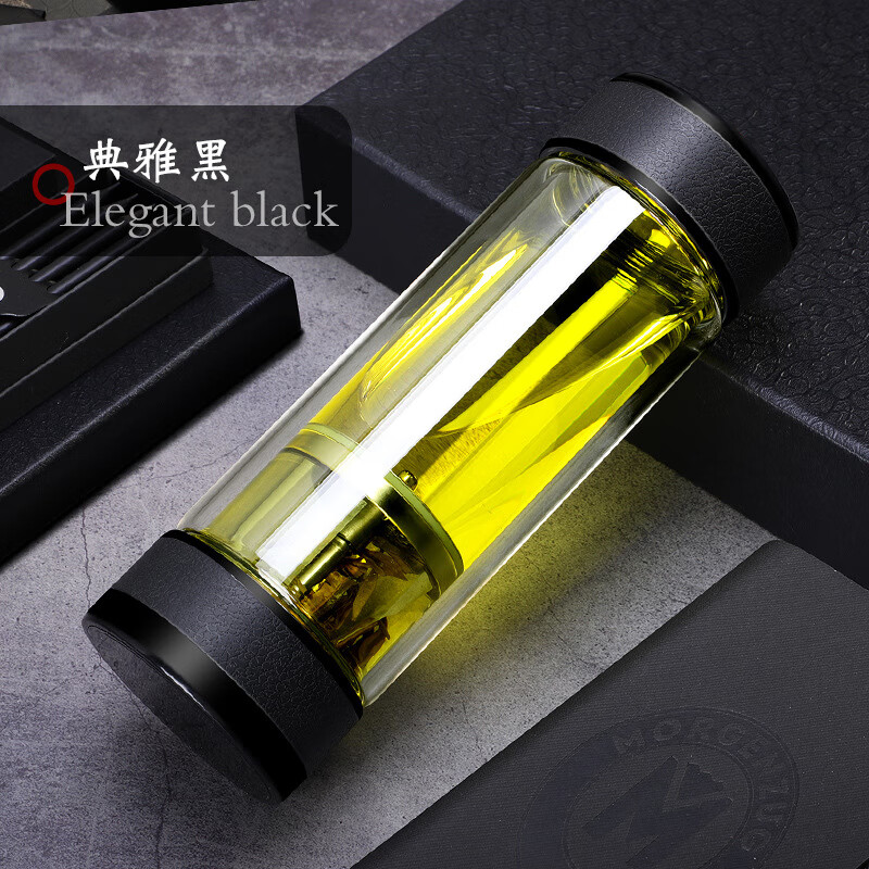 胖东来同款茶水分离高硼硅玻璃杯男士双层泡茶杯子旋转保温水杯 旋转款煤灰色 301-400ml