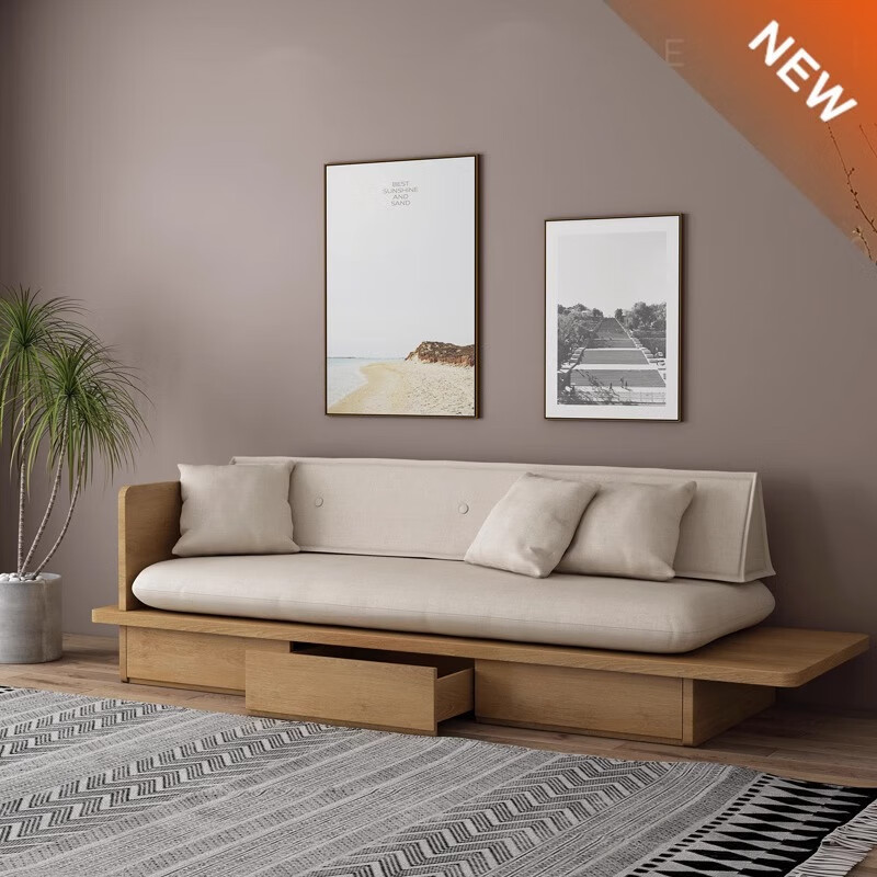 日式小户型客厅民宿沙发椅带抽屉木质可拆洗双人三人 松木单人沙发120