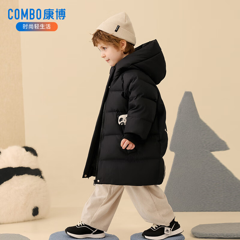 康博童装儿童羽绒服女童女童冬季新款小童宝宝中长款洋气保暖加厚外套 黑色1019 120