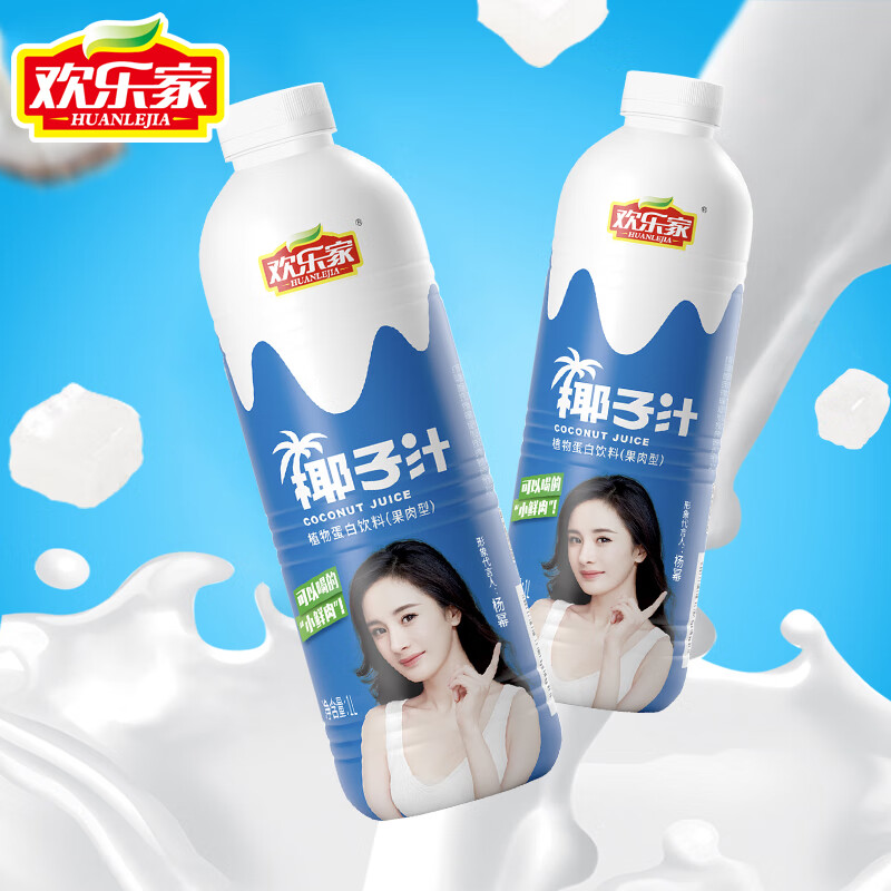 欢乐家 大瓶椰子汁 果肉型植物蛋白饮料 椰奶椰汁饮品宴席聚餐整箱 【4瓶】椰子汁1L*4瓶