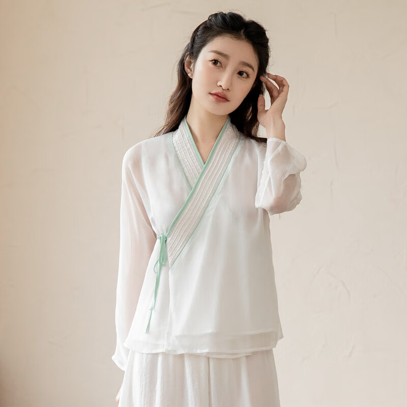 悦澈茶艺师服装女装夏季中国风茶服女夏套装禅意文艺白色仙气中式改良