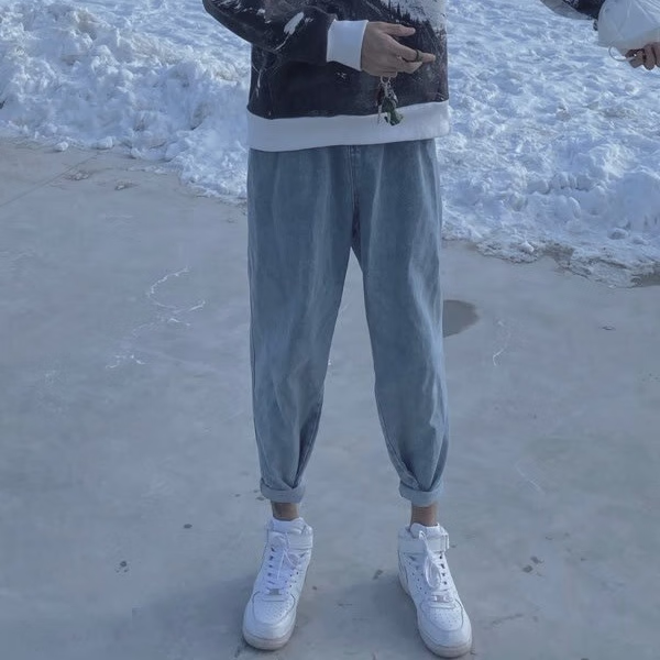 遥芷搭配老爹鞋显瘦男裤哈伦束脚老爹裤九分春秋男百搭学生小脚萝卜裤