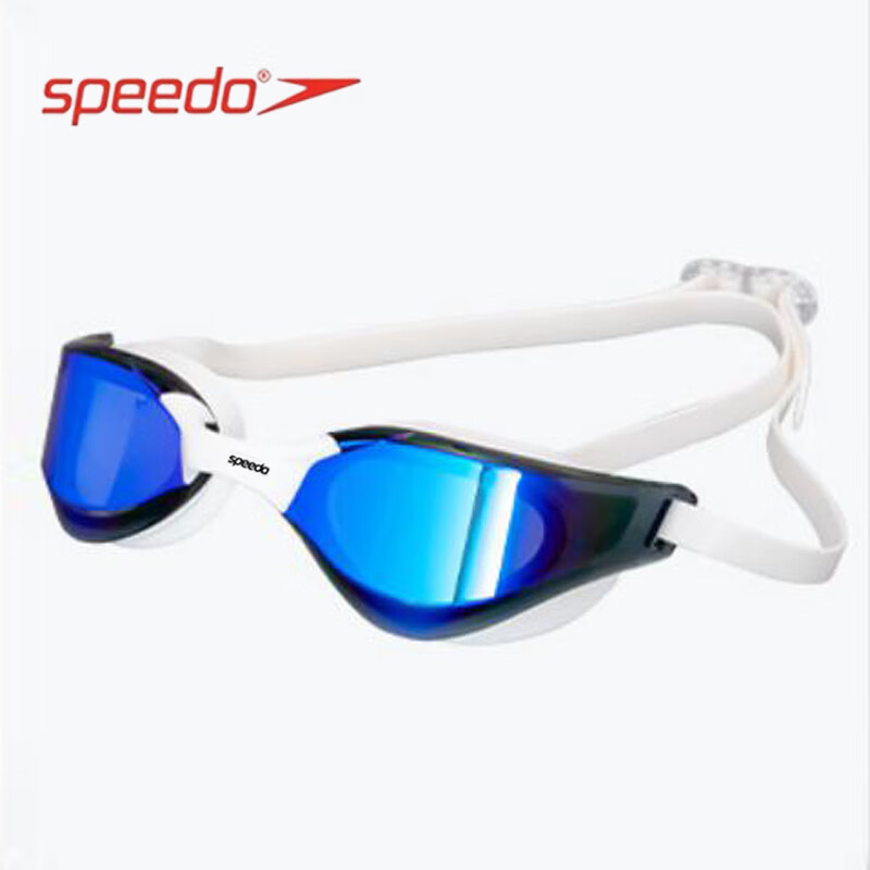 speedo速比涛泳镜高清防水防雾游泳竞技款眼镜男女通用 白色镀银