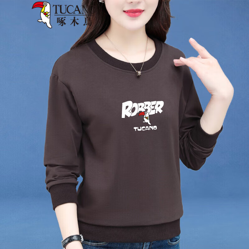 啄木鸟(tucano)圆领卫衣女士2024春秋季新款薄套头韩版宽松显瘦休闲