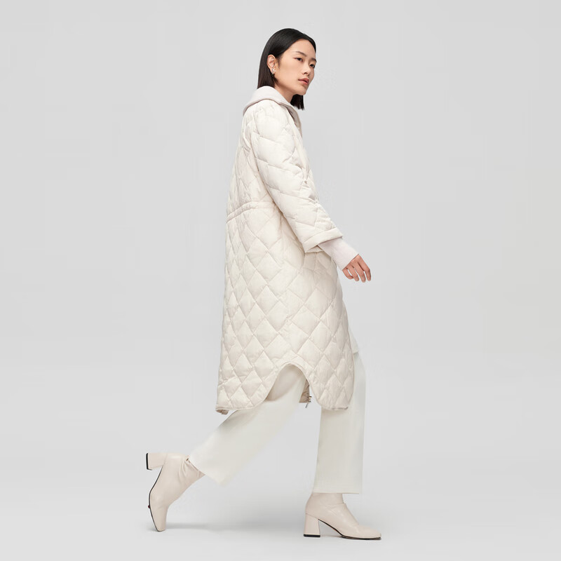 OVV秋冬热卖女装拼接收腰长款白鹅绒羽绒服 米白（净色）A3 S