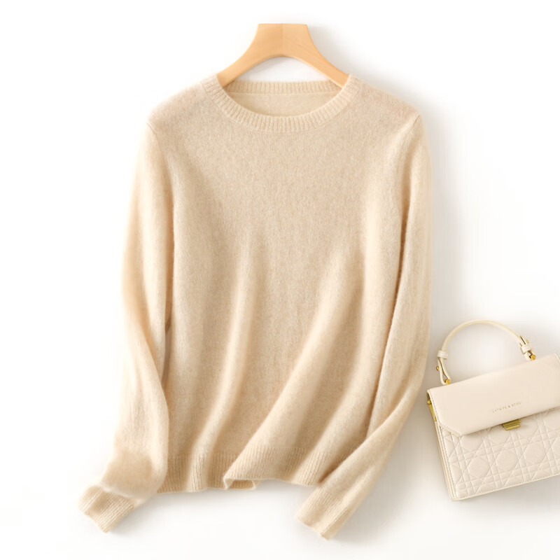 市羊绒衫女100山羊绒23秋冬新款圆领羊绒衫女纯山羊绒套 浅驼色 l