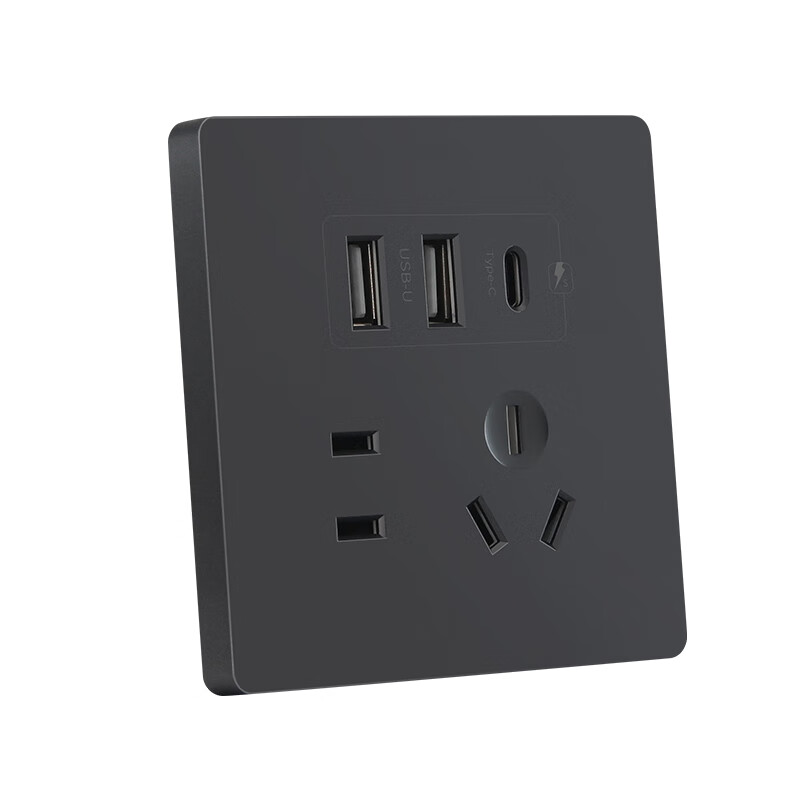 国际电工暗装86型20W快充USB插座开关面板墙壁手机充电Type-c家用五孔 USB+typeC(白色)