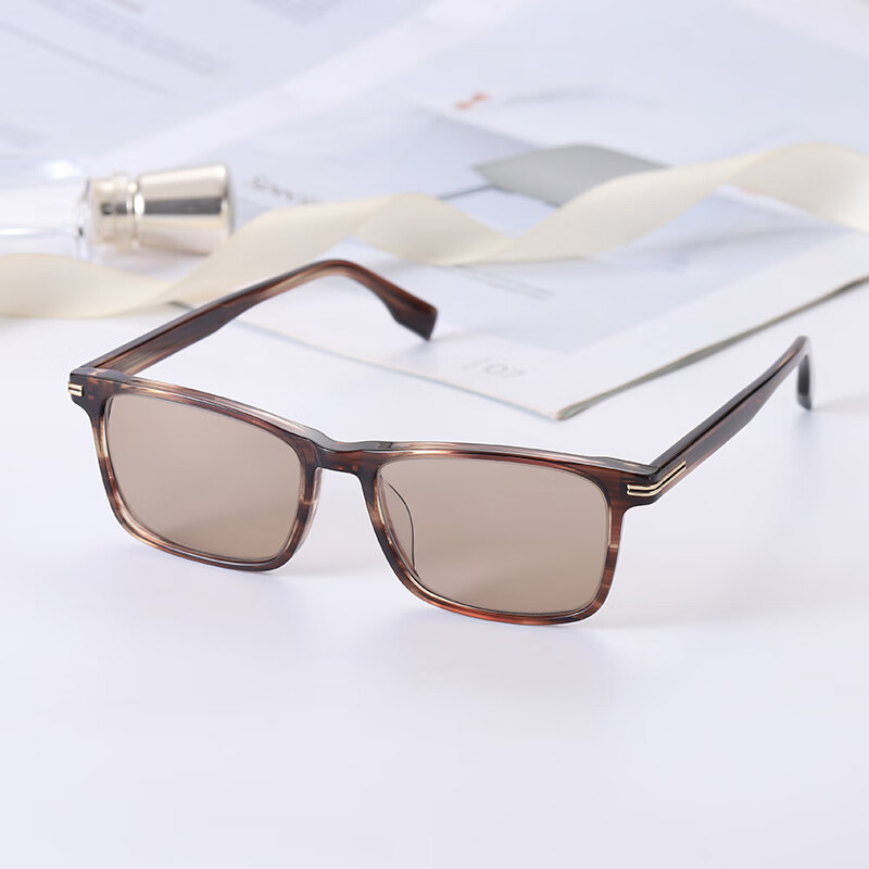 镜天然水晶眼镜原石老料眼镜清凉养眼全框板材架平光镜 浅茶色镜片