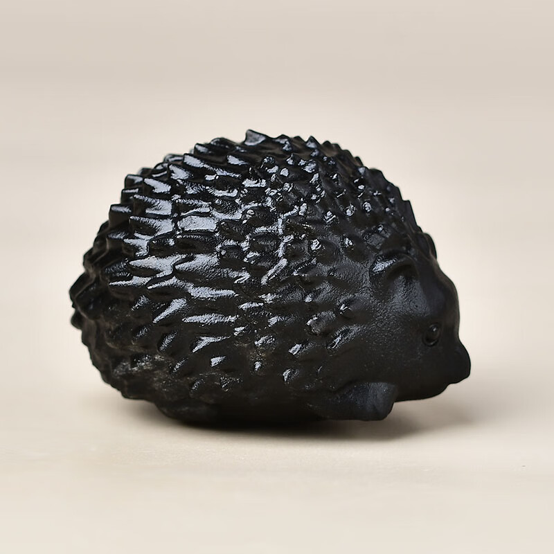 帛灵刺猬手把件把玩天然黑曜石原石雕刻摆件磨砂款家居装饰 黑色 刺猬