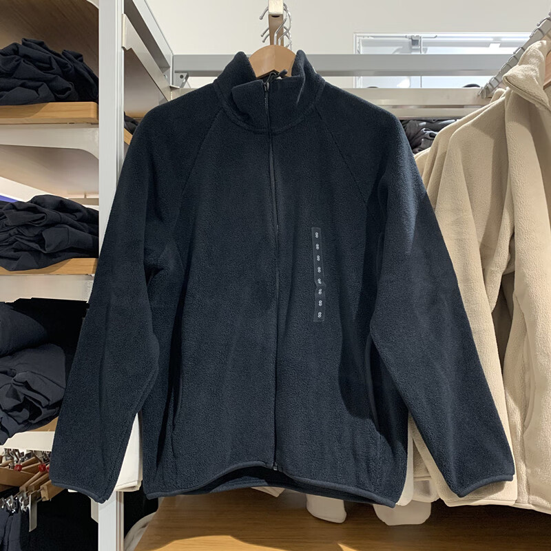 HKCZ日系男装女装秋冬摇粒绒拉链茄克长袖立领保暖夹克卫衣外套469955 黑色 S 均码