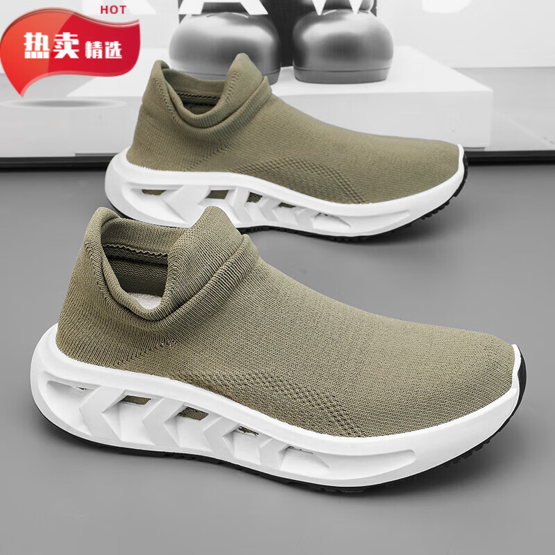 荣西图(rongxitu)无鞋带男鞋夏季透气薄款网面飞织网鞋休闲运动跑步