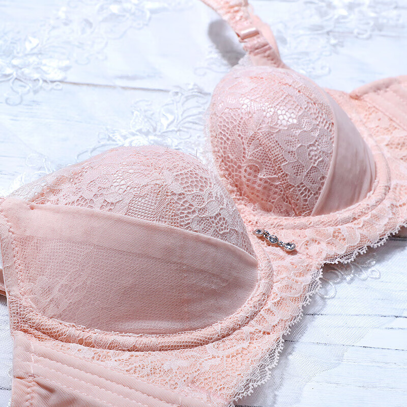 夏娃秘语小胸聚拢文胸品牌蕾丝内衣女上托显胸性感少女侧收副乳奢胸罩 粉色(Y029) 75A /34A上薄下厚杯