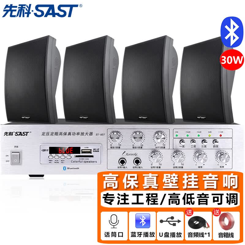 先科（SAST）DW70壁挂式音响套装30W音箱喇叭150W功放店铺商用工程会议舞蹈室家用餐厅公共广播背景音乐一拖四