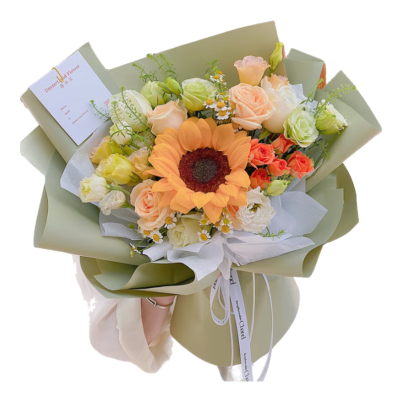 艾斯維娜鮮花速遞向日葵玫瑰混搭花束生日禮物全國同城配送 【浪漫有你】向日葵香檳混搭花束