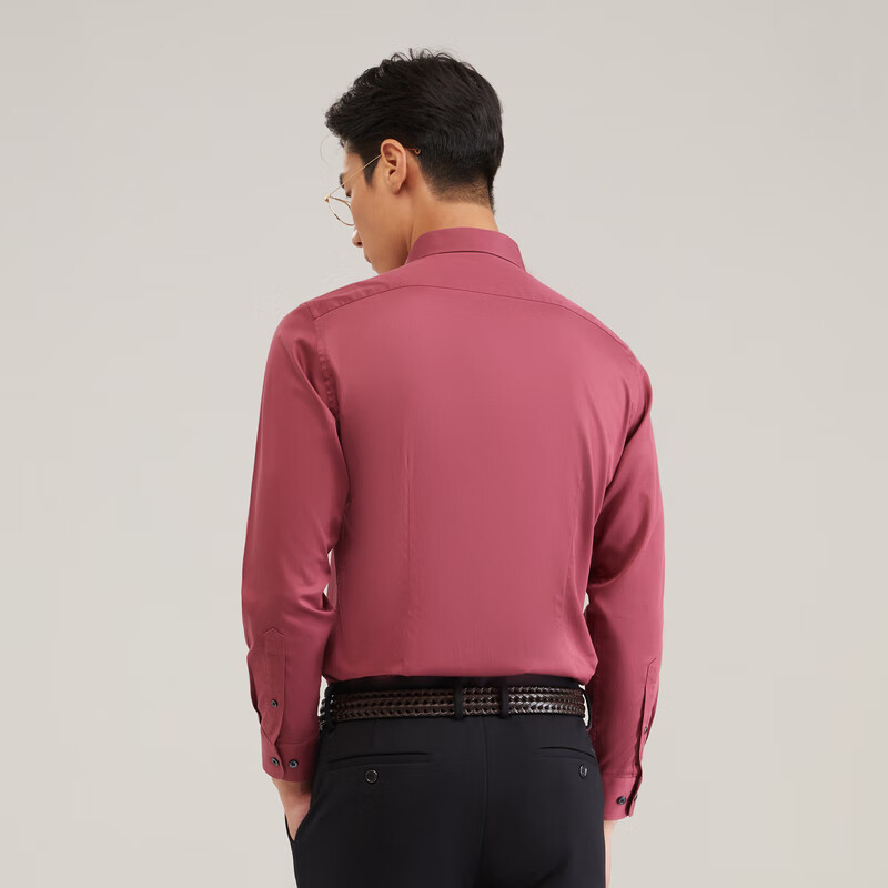 雅戈尔衬衫男【DP免烫棉弹】易打理春季纯色长袖衬衫商务不易皱衬衣官方 红色GLDD100217MFY 44