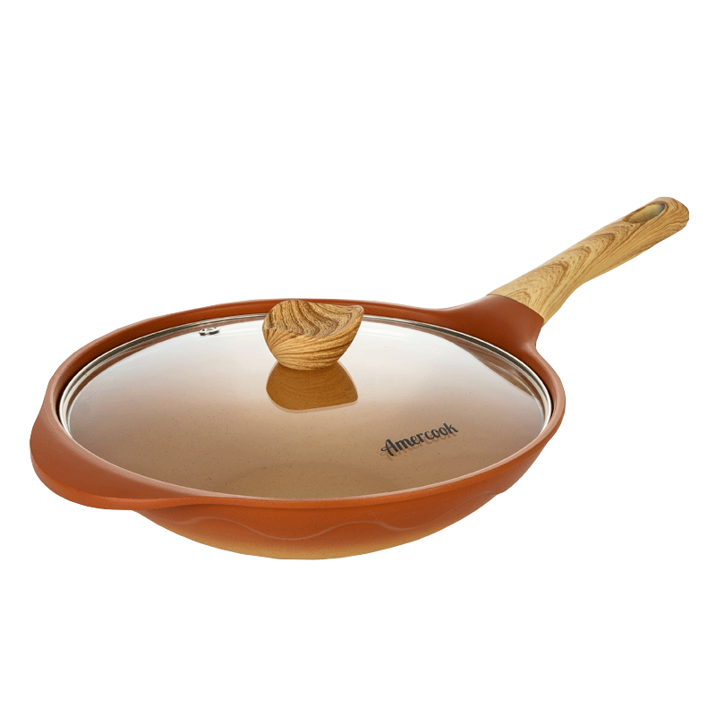 Amercook陶土炒锅不粘锅阿尔菲塔平底炒菜锅家用阿米尔锅电磁炉燃气灶专用