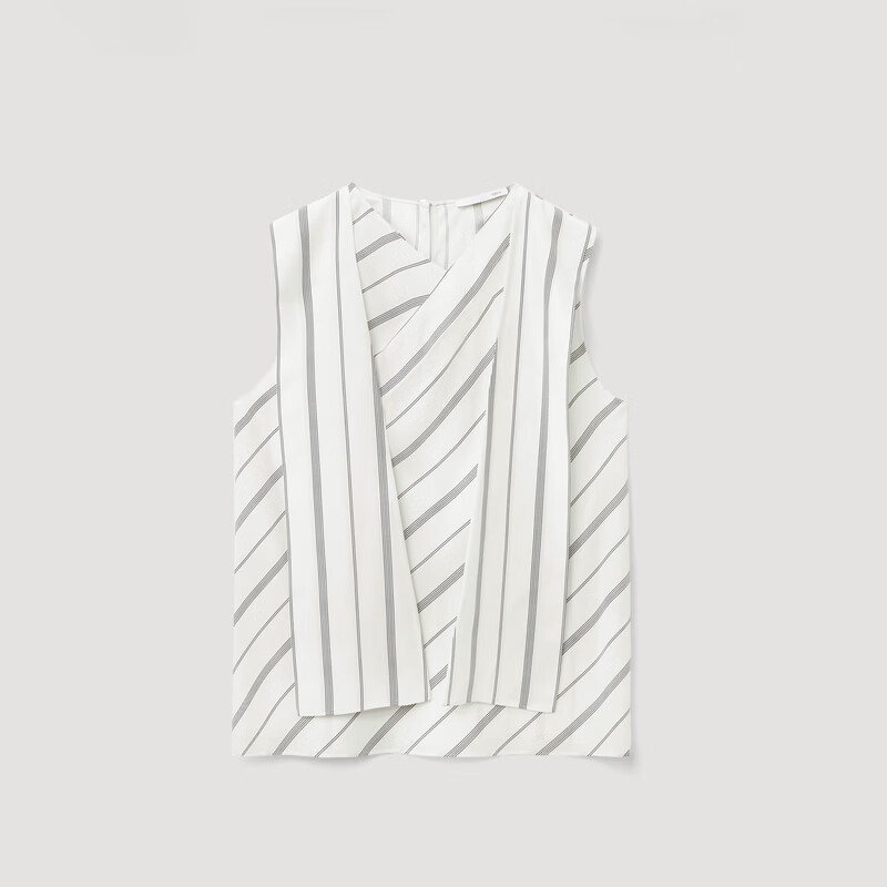 OVV【重磅真丝】2024春夏新款女装22MM素绉缎飘带无袖衬衫 藏青 S