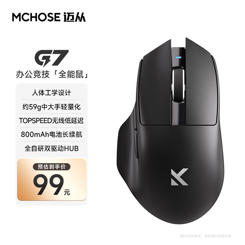 迈从（MCHOSE）G7 无线鼠标人体工学设计办公电竞游戏三模有线/2.4G/蓝牙轻量化PAW3311/3395传感器 G7 黑色