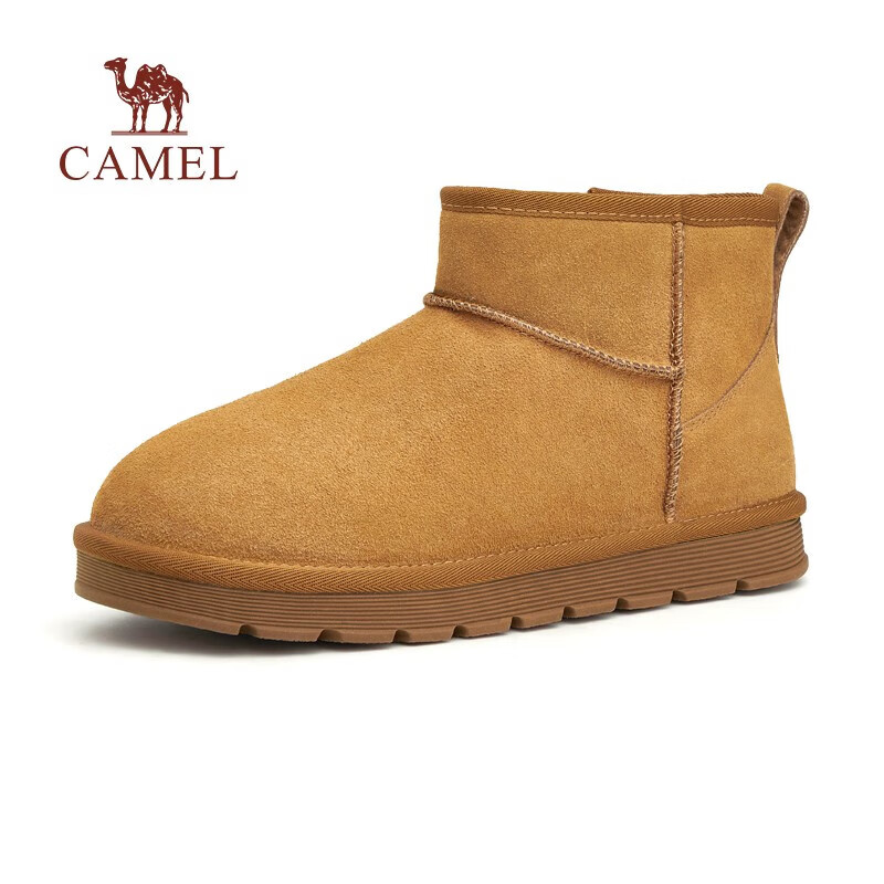 骆驼(CAMEL)冬季新款加绒保暖加厚复古耐折反绒面防寒雪地靴男 G13W223109 黄色 41 (255mm)
