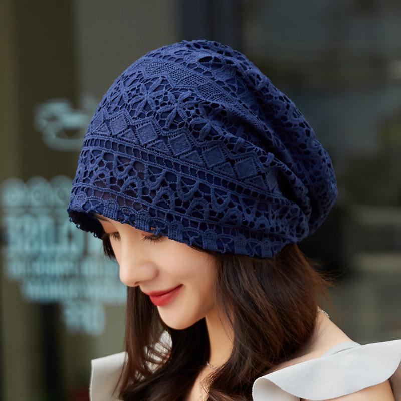 遮白发的帽子帽子女薄款镂空蕾丝钩花头巾帽透气网眼帽春夏空调睡帽