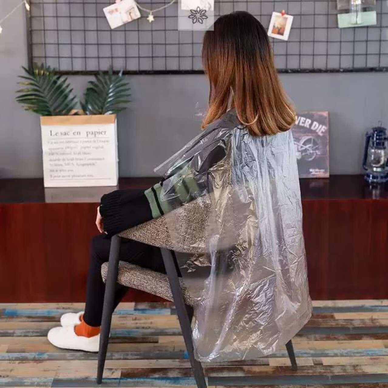 一次性披肩染发焗油理发店发廊专用免洗披肩烫发剪发美发塑料围布 60*90cm披肩100个 透明