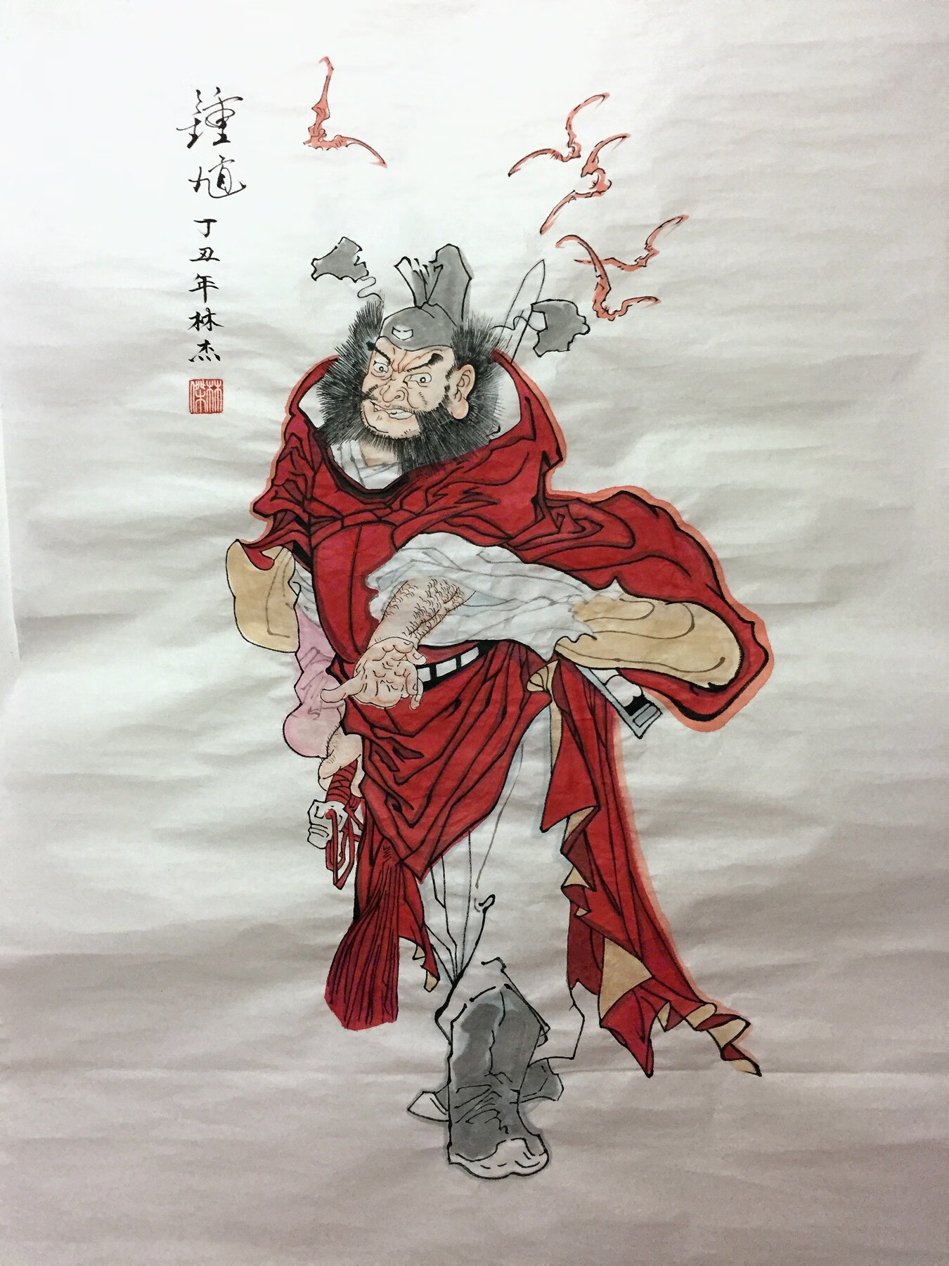 遥绾惜钟馗画像朱砂手绘国画芯五福赐福国画宣纸 国画宣纸纯