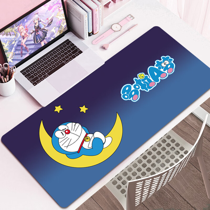 哆啦a梦可爱超大鼠标垫蓝胖子叮当猫卡通锁边女办公水洗写字桌垫 蓝