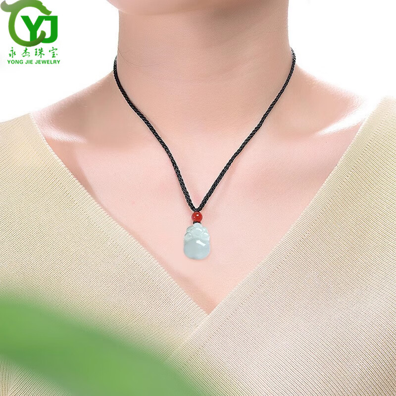 永杰原创A货翡翠立体生肖猪吊坠玉石男士项链女款挂件玉佩男带证书 1款+证书