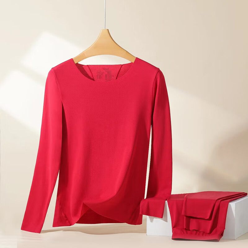 黛安芬/Triumph极简曲线简约圆领女打底保暖红品内衣红色套装H000180 肉粉色-VV M