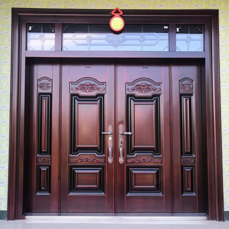 oeing铸铝门别墅大门锌合金仿铜防盗家用乡村庭院自建房双开入户进户