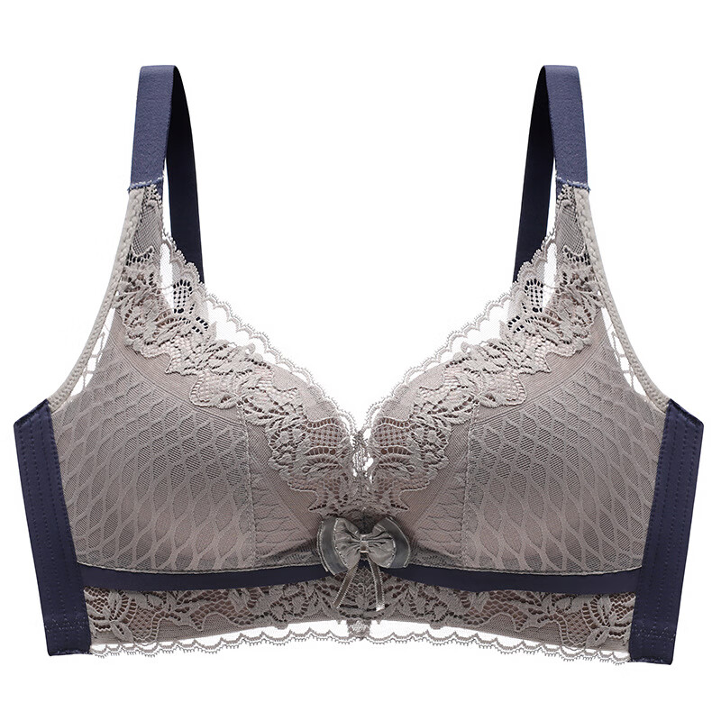 型无钢圈蕾丝性感小胸聚拢乳胶内衣防下垂收副乳文胸 莫迪蓝 32/70ab