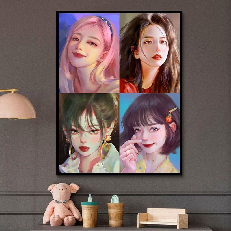 京乐blackpink数字油画 blackpink女团漫画周边diy数字油画手绘油彩卧