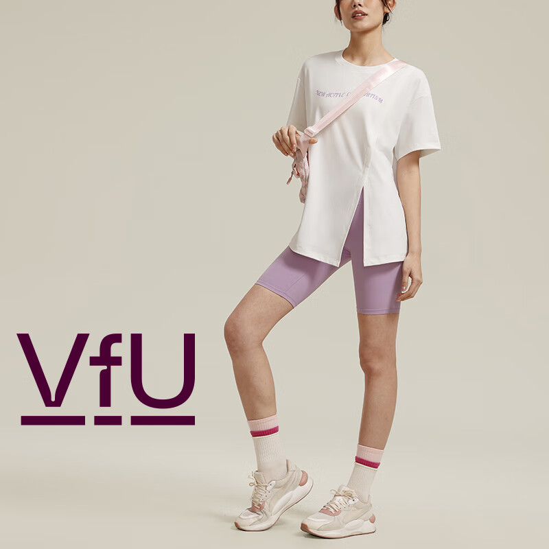 VFU宽松瑜伽服上衣女夏季短袖T恤健身服跑步运动罩衫休闲通勤衣服 白色-TT45059（下摆有分叉） M