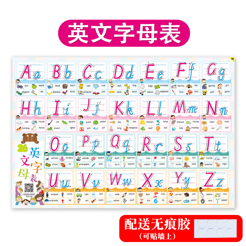 26个英语英文字母表挂图墙贴小学生二十六个大小写abcd 英文字母表