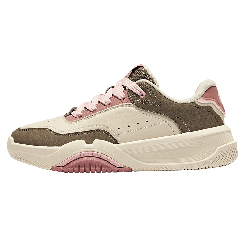 鸿星尔克板鞋女子拼接百搭增高软底户外运动休闲鞋情侣女鞋|焦糖拿铁2