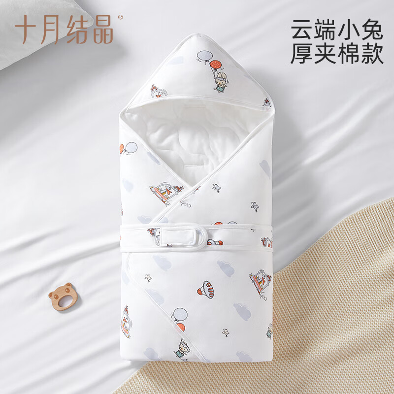 十月结晶婴儿抱被初生儿四季产房宝宝睡袋空调房包巾裹被 【秋冬厚夹棉】-云端小兔 90*90cm