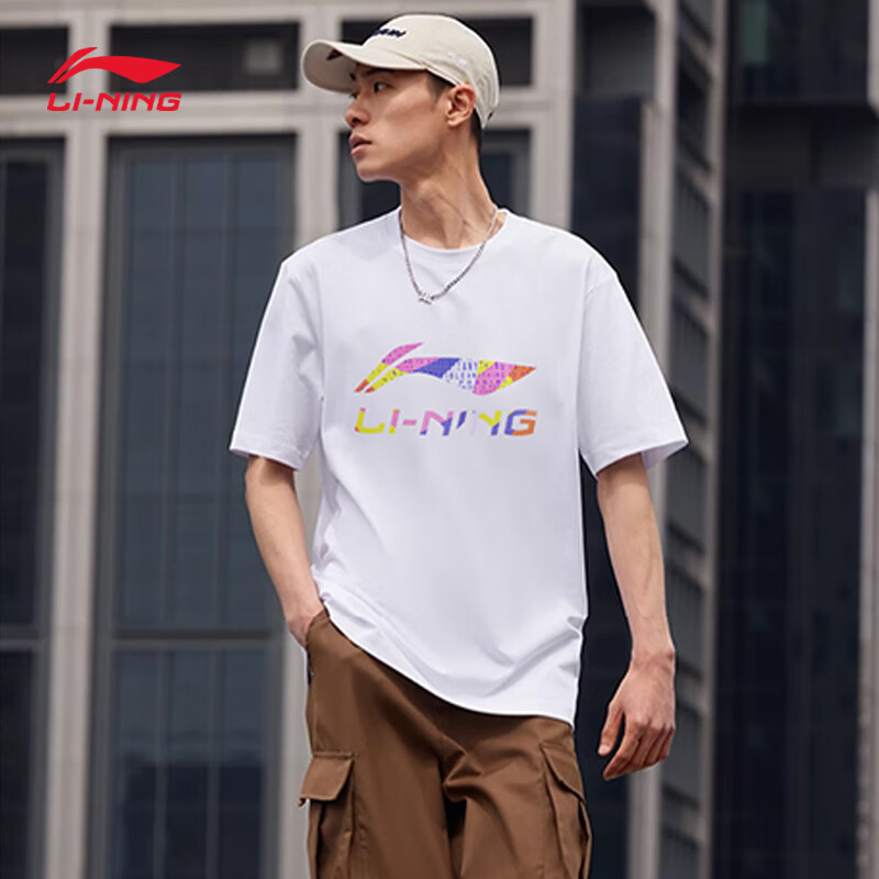 李宁(li-ning)短袖t恤男款2024新款夏季大logo纯棉休闲圆领运动半袖