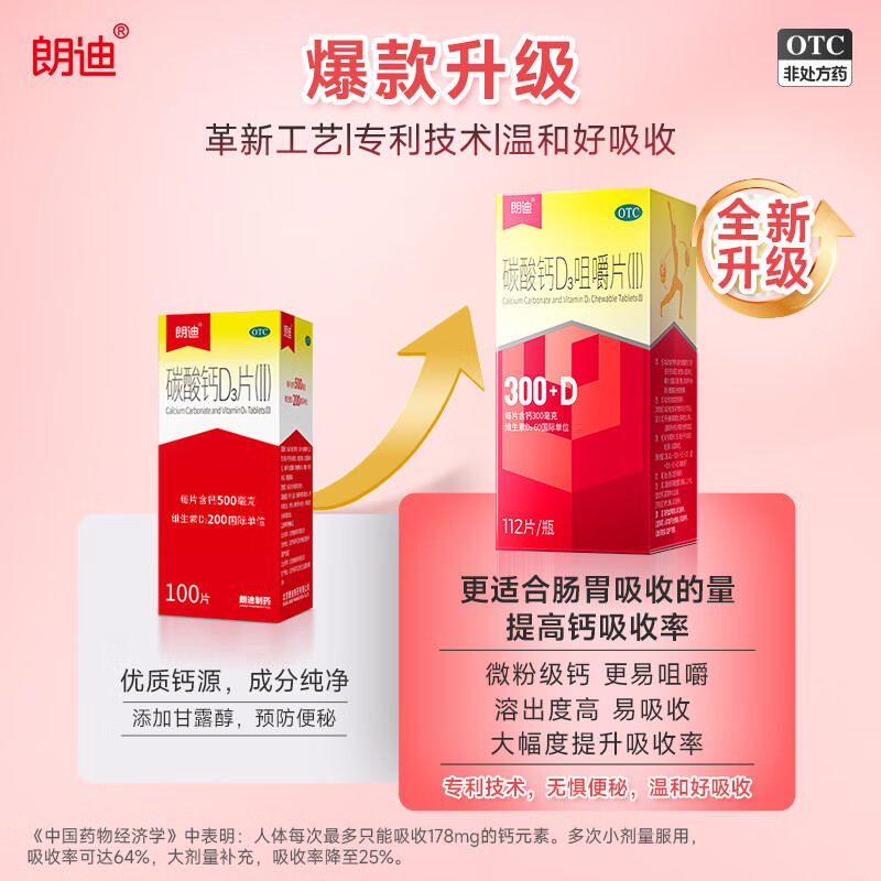 朗迪 碳酸钙D3咀嚼片(Ⅱ)112片 钙补充剂儿童钙片维生素D3全家成人青少年补钙片防治骨质疏松症 2盒【微粉钙 更易吸收】