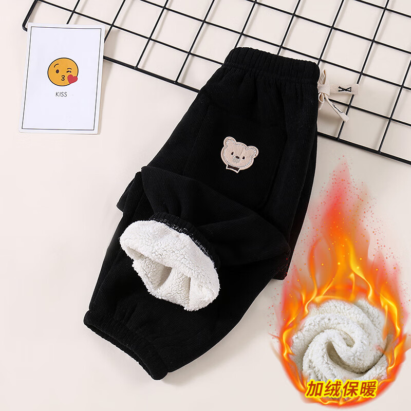 贝婴初儿童休闲裤春季新款韩版男女童休闲裤中小童卫裤羊驼绒裤 牛油果绿【加绒加厚】 110