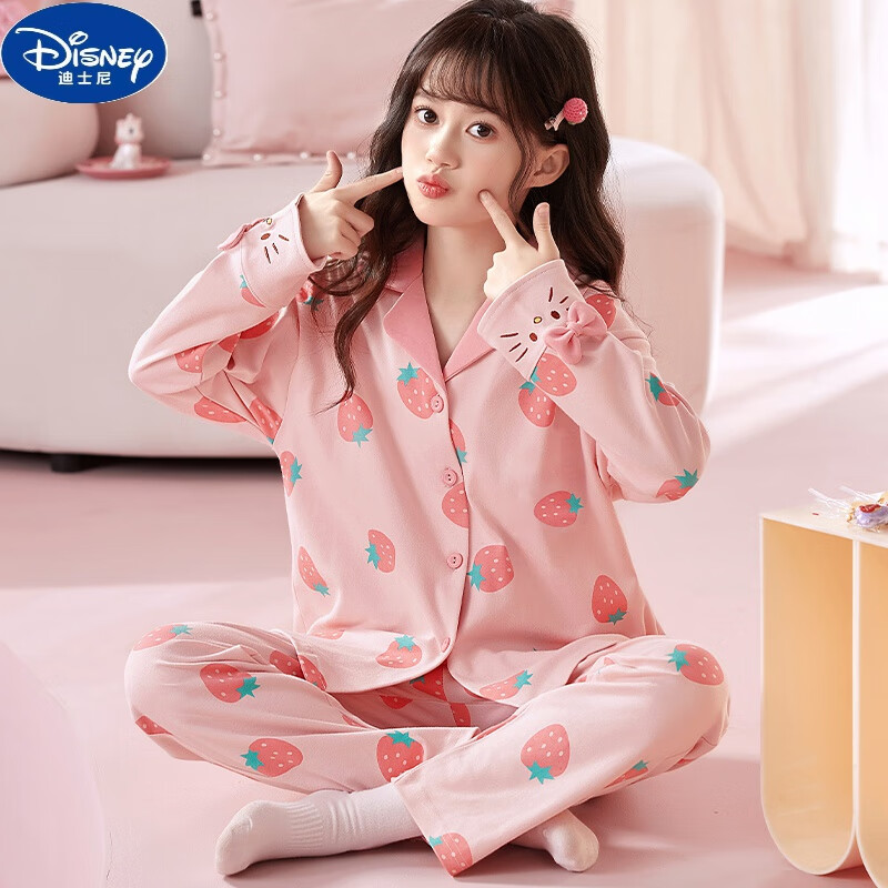 迪士尼(disney)品牌儿童睡衣女童春秋季长袖薄款开衫套装亲子母女全棉