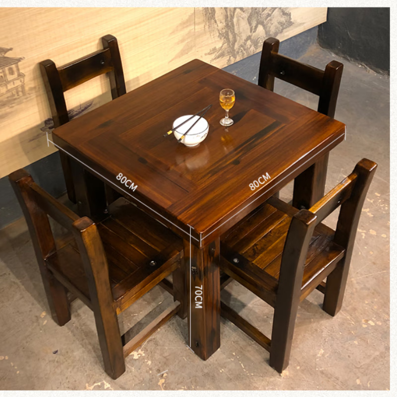 媛丝怡 老船木四方桌餐桌椅组合小户型简约正方形桌子实木家用桌椅子