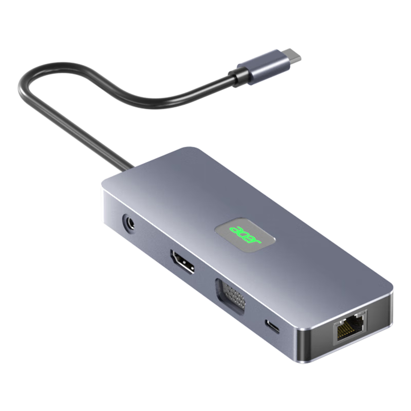 宏碁（acer）Type-C擴(kuò)展塢USB-C轉(zhuǎn)DP/HDMI/VGA轉(zhuǎn)換器4K60Hz三屏異顯投屏千兆網(wǎng)口拓展塢適用蘋果華為筆記本電腦