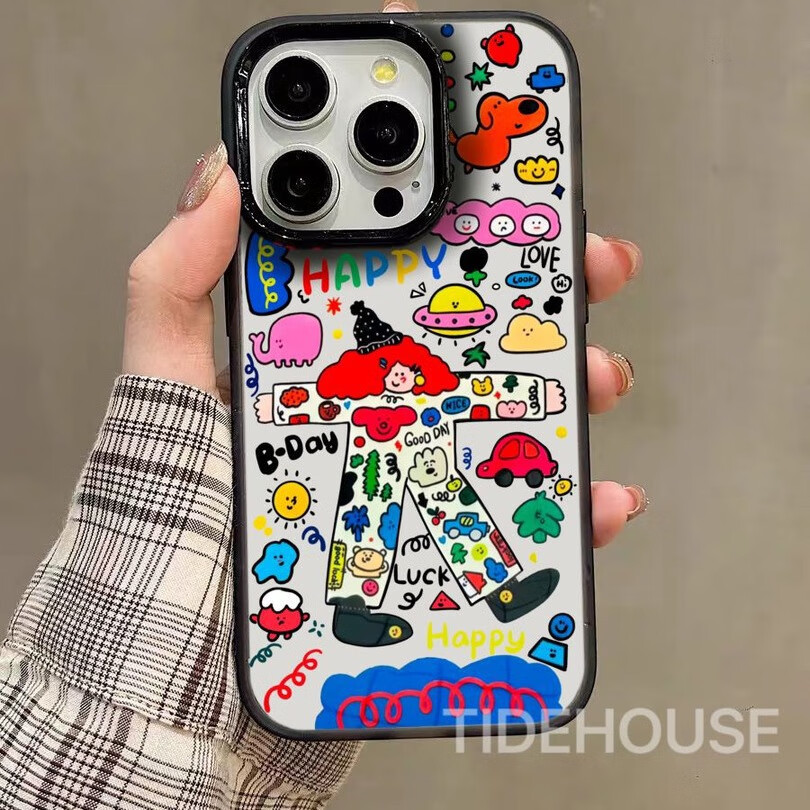 宅翎个性涂鸦插画系列适用苹果15promax手机壳iphone14ins13透明