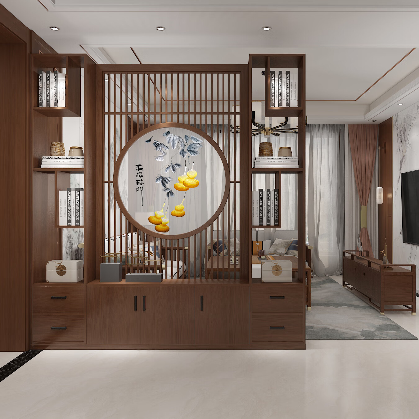 聚沁源屏风隔断客厅实木新中式玄关复古遮挡过道走廊高档原木门厅简约