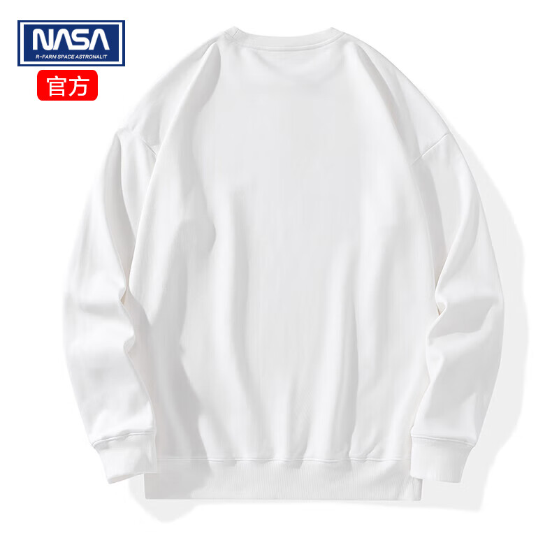 NASAR-FARM官方卫衣男春秋季重磅圆领t恤打底衫潮流百搭纯色精梳棉情侣衣服 常规卫衣-01-白色 XL (130-145斤)