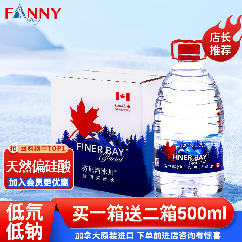 芬尼湾（FANNYBAY） 加拿大进口饮用弱碱性天然水大桶家庭装矿泉水5L*4矿泉水 (4桶/箱)送2箱500ml