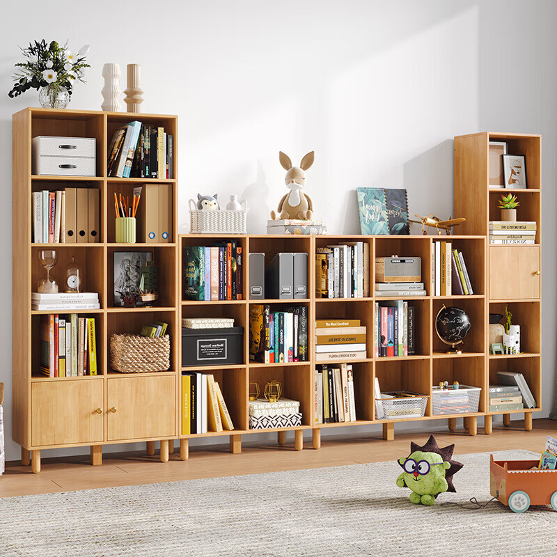 简易书架家用客厅多层大容量书柜收纳柜 原木色110*30*113 单门书柜