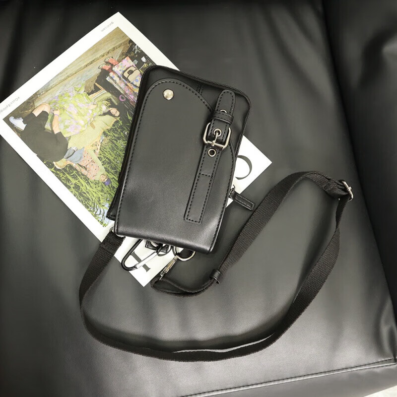 mospoke新款男包时尚男士腰包烟包小背包单肩斜挎包春季手机包 黑色